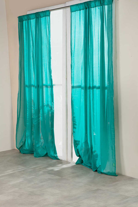 CURTAINS Solid Soft Teal Window Curtain In Sheer Fabric