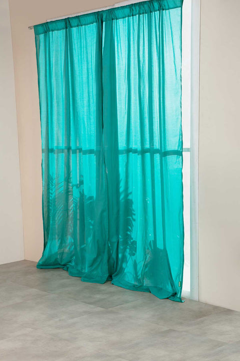 CURTAINS Solid Soft Teal Window Curtain In Sheer Fabric