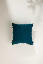 SOLID & TEXTURED CUSHIONS Solid Midnight Blue Freedom Pompom  Cushion Cover (41 Cm X 41 Cm)