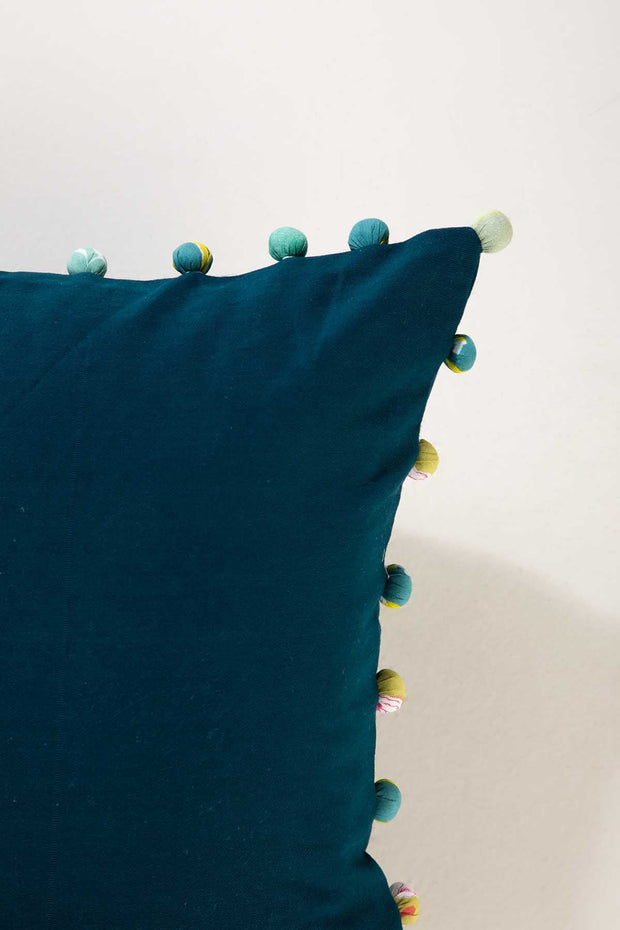 SOLID & TEXTURED CUSHIONS Solid Midnight Blue Freedom Pompom  Cushion Cover (41 Cm X 41 Cm)