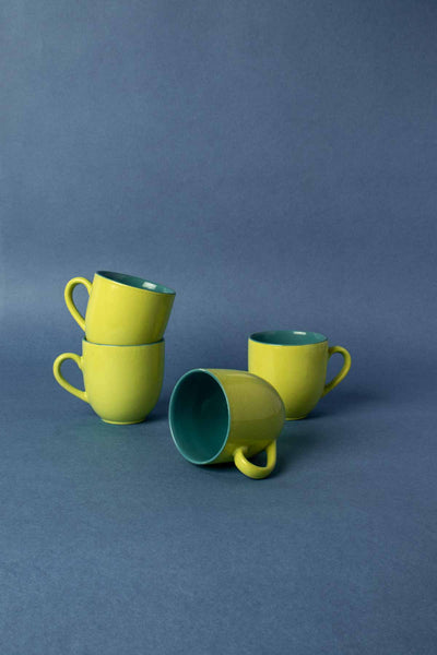 MUGS & CUPS Solid Green And Blue Ceramic Baga Tea Cup (Set Of 4)