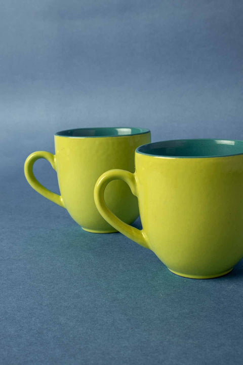 MUGS & CUPS Solid Green And Blue Ceramic Baga Tea Cup (Set Of 4)