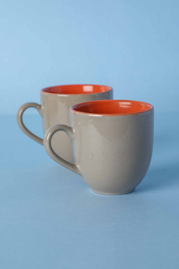 MUGS & CUPS Solid Sand And Orange Ceramic Baga Tea Cup (Set Of 4)