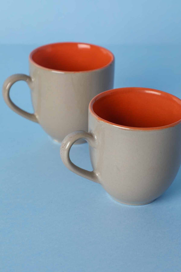 MUGS & CUPS Solid Sand And Orange Ceramic Baga Tea Cup (Set Of 4)