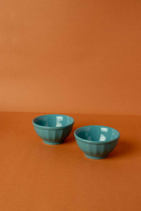 BOWLS Solid Luna Blue Ceramic Mixer Bowl(Set Of 4)