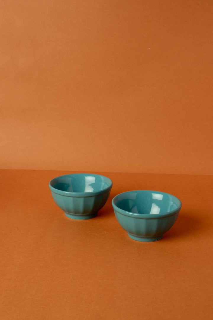 BOWLS Solid Luna Blue Ceramic Mixer Bowl(Set Of 4)