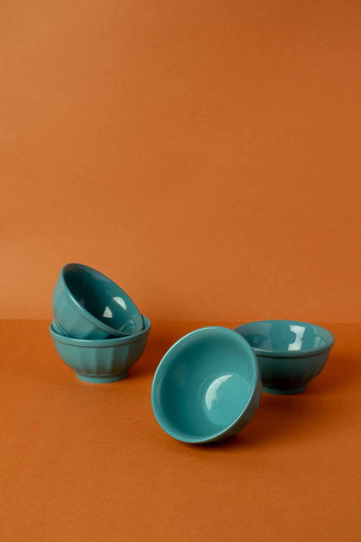 BOWLS Solid Luna Blue Ceramic Mixer Bowl(Set Of 4)