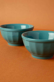 BOWLS Solid Luna Blue Ceramic Mixer Bowl(Set Of 4)