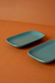 DINING ACCESSORIES Solid Luna Blue Ceramic Rectangle Palette (Set Of 2)