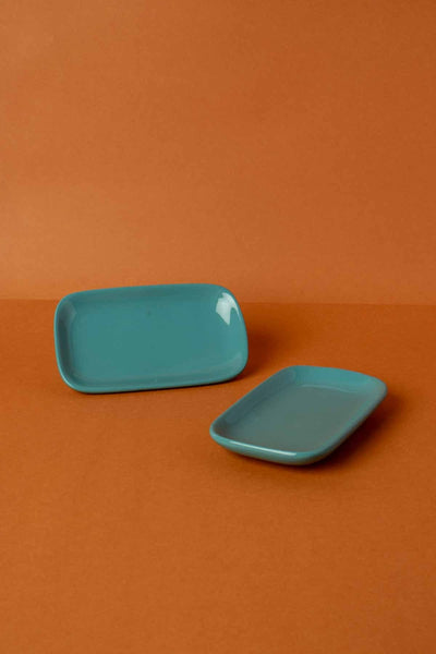 DINING ACCESSORIES Solid Luna Blue Ceramic Rectangle Palette (Set Of 2)