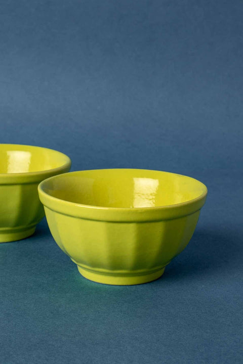 BOWLS Solid Astral Green Ceramic Mixer Bowl(Set Of 4)