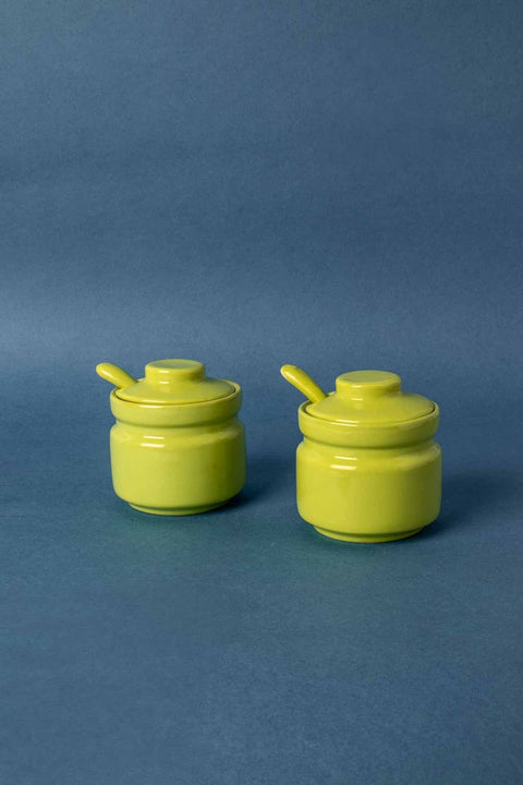 DINING ACCESSORIES Solid Astral Green Ceramic Pickle Jar (Set Of 2)