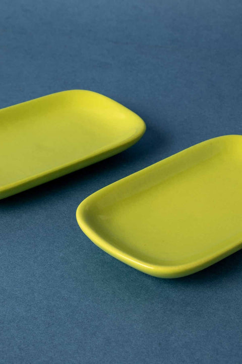 DINING ACCESSORIES Solid Astral Green Ceramic Rectangle Palette (Set Of 2)