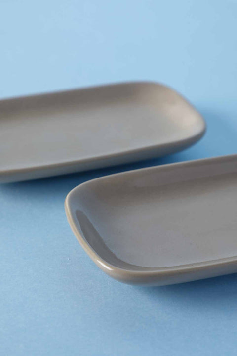 DINING ACCESSORIES Solid Saturn Sand Ceramic Rectangle Palette (Set Of 2)