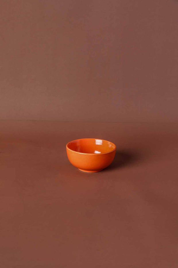 BOWLS Solid Orange Ceramic Katori (Set Of 4)