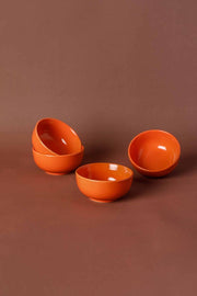 BOWLS Solid Orange Ceramic Katori (Set Of 4)