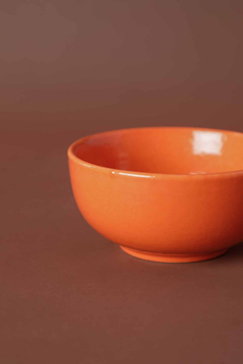 BOWLS Solid Orange Ceramic Katori (Set Of 4)