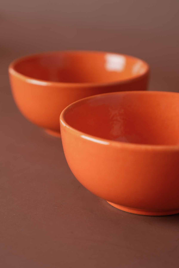 BOWLS Solid Orange Ceramic Katori (Set Of 4)