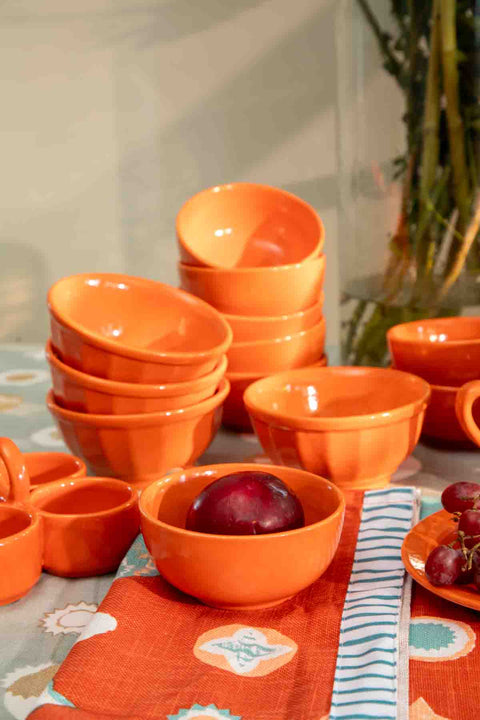 BOWLS Solid Orange Ceramic Katori (Set Of 4)