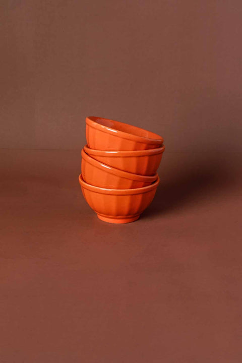 BOWLS Solid Orange Ceramic Mixer Bowl (Set Of 4)