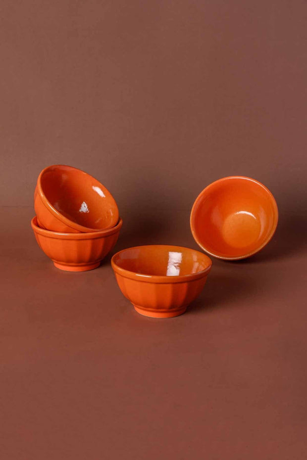 BOWLS Solid Orange Ceramic Mixer Bowl (Set Of 4)