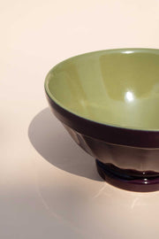 BOWLS Solid Large Olive Green And Purple Ribbed Bowl