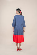DRESSES Solid Pleated Kyoto Midi Dress (Grey Red)