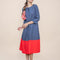Color Block Pleated Kyoto Midi Dress (Grey Red)