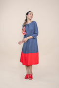 DRESSES Solid Pleated Kyoto Midi Dress (Grey Red)