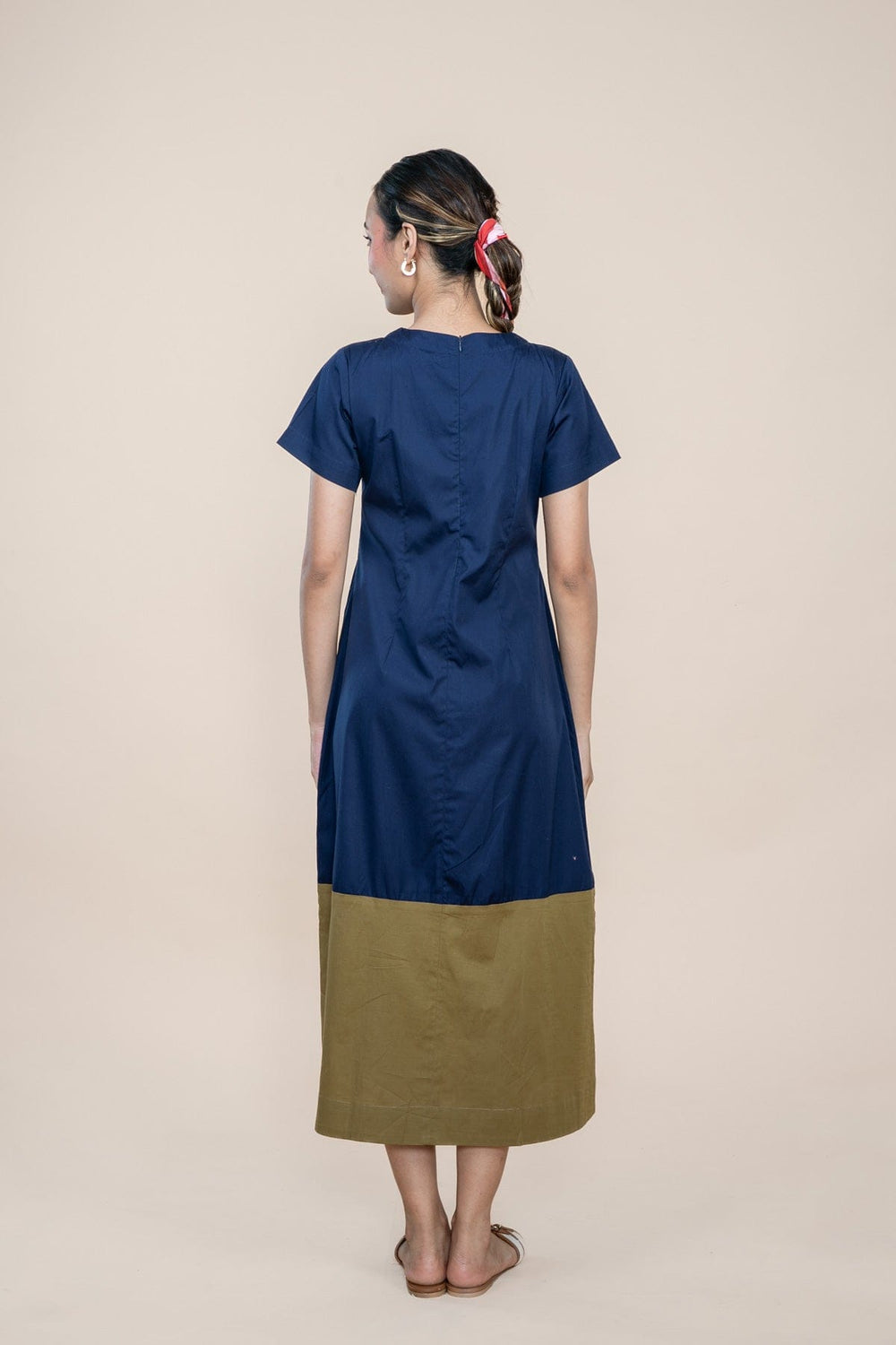 DRESSES Solid A Line Dress (Olive Blue)