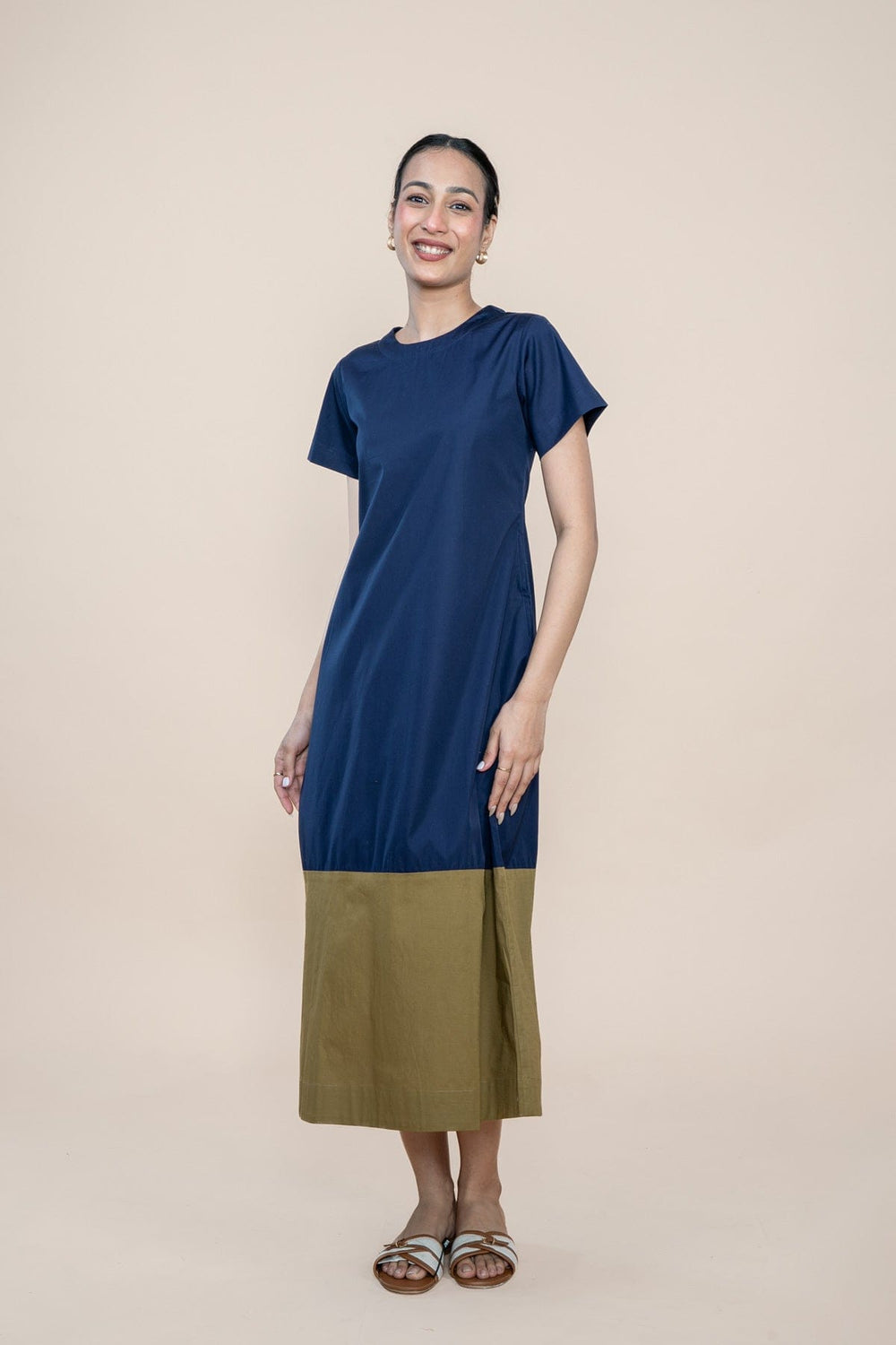 DRESSES Solid A Line Dress (Olive Blue)