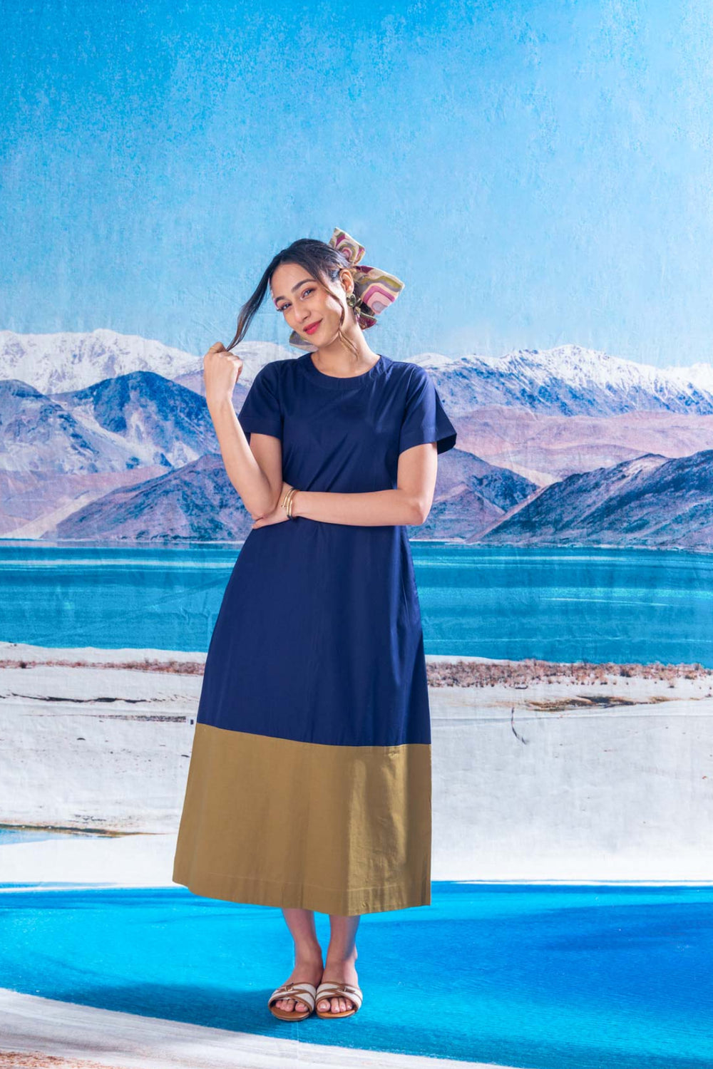 DRESSES Solid A Line Dress (Olive Blue)