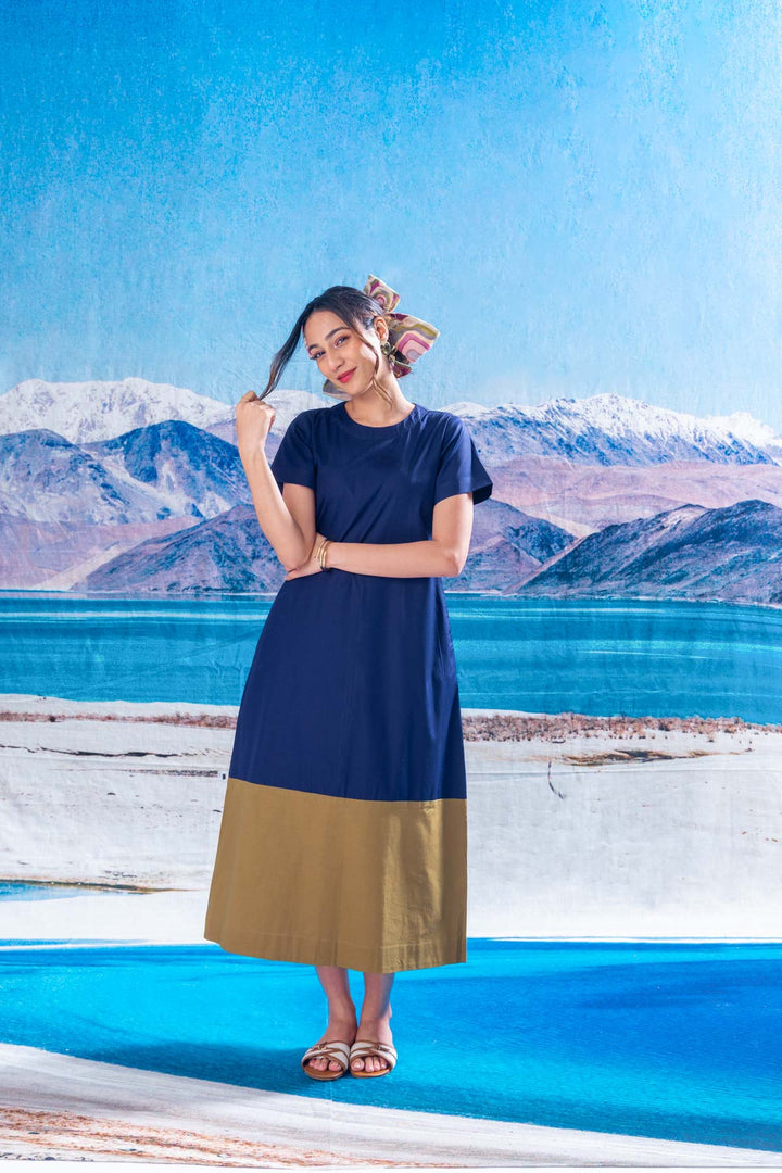 DRESSES Solid A Line Dress (Olive Blue)