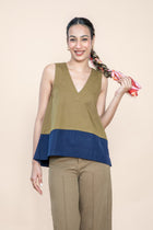 Color Block A Line Top (Olive Blue)