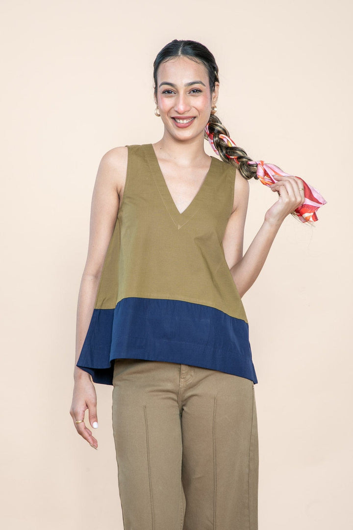TOPS Solid A Line Top (Olive Blue)