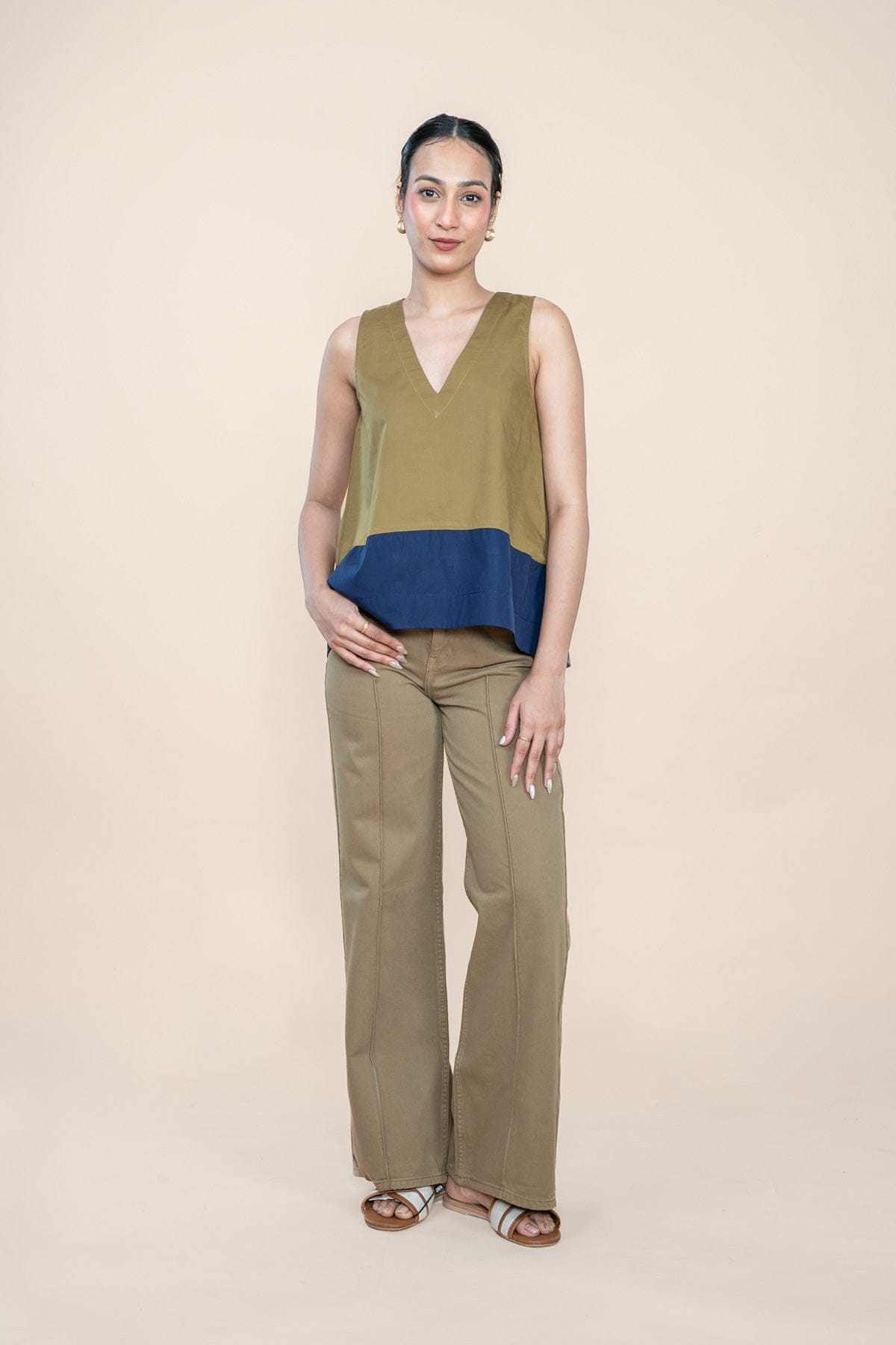 TOPS Solid A Line Top (Olive Blue)