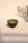 BOWLS Solid Olive Green And Purple Ribbed Bowl (Set Of 2)