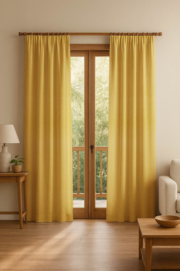 SOLID & TEXTURE HEAVY FABRICS Solid Twisted Mustard Heavy Fabric And Curtains