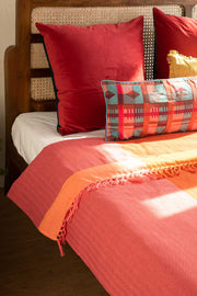 SHAMS & FLOOR CUSHIONS Solid Velvet Red And Deep Emerald Cushion Cover (61 Cm x 61 Cm)