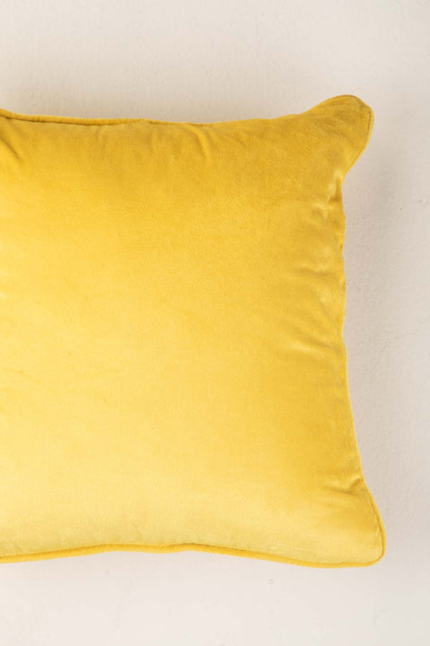 SOLID & TEXTURED CUSHIONS Solid Velvet Yellow Cushion Cover (41 Cm X 41 Cm)