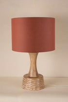 Soma Wood Table Lamp with Solid Drum Lampshade (Rust Red)