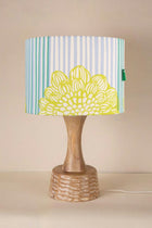 Soma Wood Table Lamp with Tulukka Stripes Drum Lampshade (Blue And Green)
