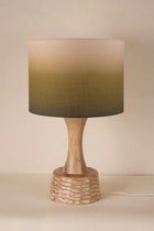 Soma Wood Table Lamp with Akshaya Drum Lampshade (Olive Green)