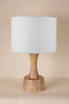 Soma Wood Table Lamp with Loose Weave Drum Lampshade (Off White)