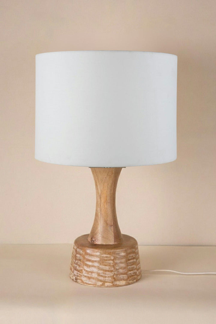 Soma Wood Table Lamp with Loose Weave Drum Lampshade (Off White)