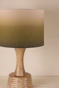 Soma Wood Table Lamp with Akshaya Drum Lampshade (Olive Green)