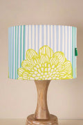 Soma Wood Table Lamp with Tulukka Stripes Drum Lampshade (Blue And Green)
