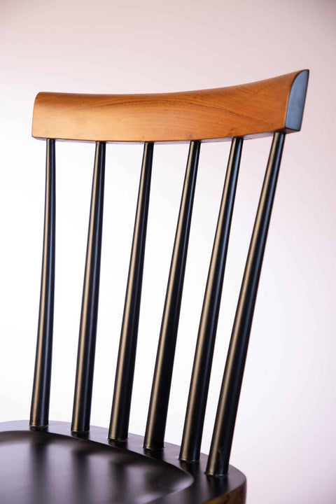 DINING CHAIRS Spindle Teak Wood Chair (Black And Natural)