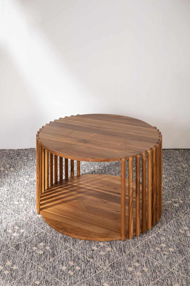 COFFEE TABLES Spindle Teak Wood Round Coffee Table