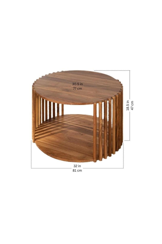 COFFEE TABLES Spindle Teak Wood Round Coffee Table